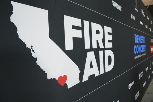 A general view of atmosphere is pictured prior to the FireAid benefit concert on Thursday, Jan. 30, 2025, at Intuit Dome in Inglewood, Calif. (Photo by Jordan Strauss/Invision/AP)