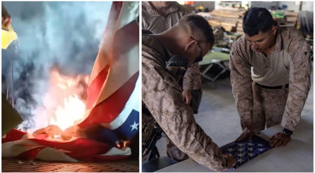 Patriotic Moment: Marines Rescue Flag Damaged By LA Rioters